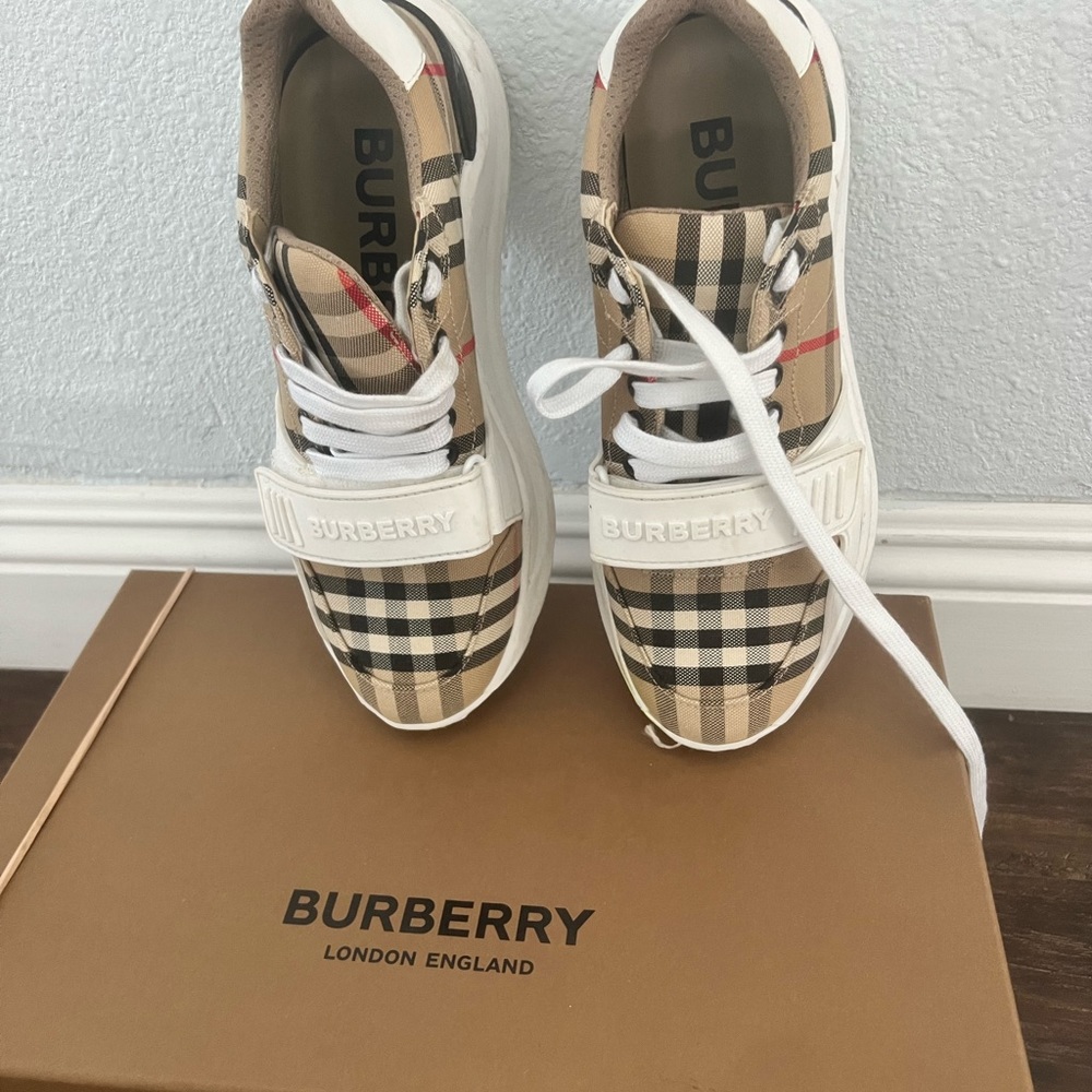 Vintage Burberry Check, Suede and Leather Sneakers